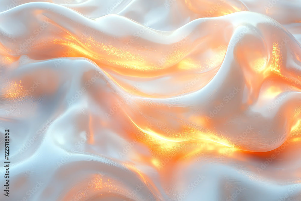 Aufkleber An abstract representation of flowing fabric with luminous effects, blending soft white textures and warm orange highlights for a dynamic visual appeal.