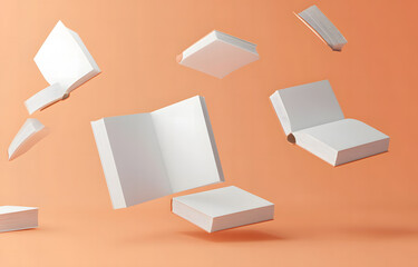 Stack of Blank White Hardcover Books on Peach Background