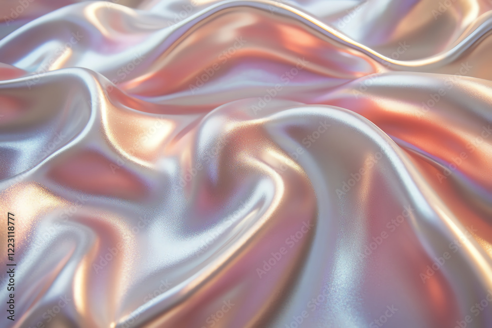 Poster Close-up view of flowing fabric with a silky, lustrous texture showcasing iridescent colors, perfect for backgrounds and design projects.