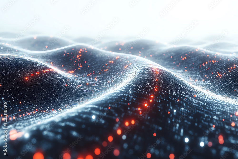 Poster Futuristic digital waves with glowing particles create an abstract representation of connectivity and innovation in modern technology.