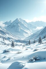 Obraz premium snowy mountain landscape with trees and snow covered mountains in the distance