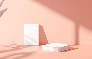 Stack of Blank White Hardcover Books on Peach Background