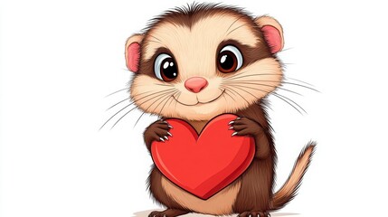 Cute Cartoon Animal Holding Heart with Cheerful Expression