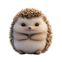 Fluffy 3D Cartoon Hedgehog Isolated on Transparent Background