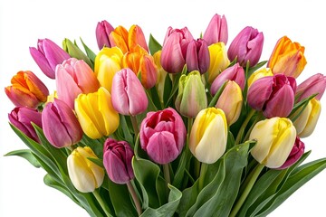Ein Strauß aus bunten Tulpen, weißer Hintergrund 
