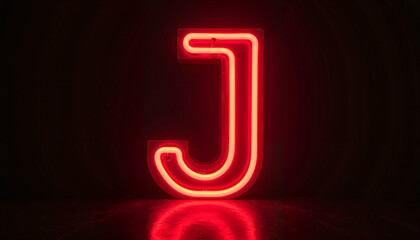 Red neon letter J in dark background for signage concept
