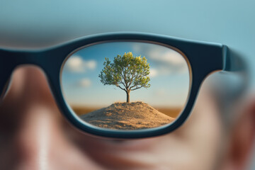 Reflection of nature a tree in through glasses outdoor setting photography creative perspective