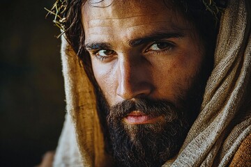 Porträt von Jesus, ein Mann verkleidet als Jesus  - obrazy, fototapety, plakaty