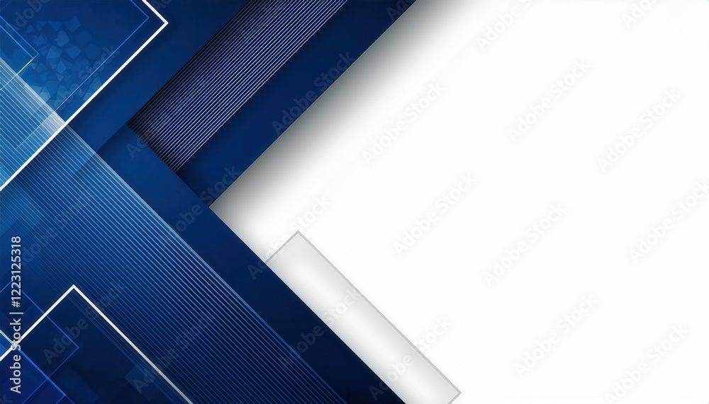 Poster abstract geometric background with overlapping blue and white panels, modern layered shapes and line