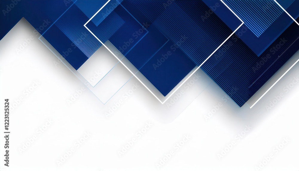 Poster abstract geometric background with overlapping blue and white panels, modern layered shapes and lines, ideal for technology, business, and design themes