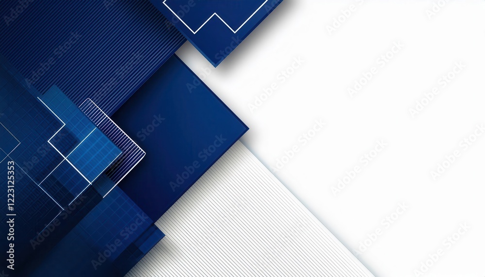 Poster abstract geometric background with overlapping blue and white panels, modern layered shapes and line