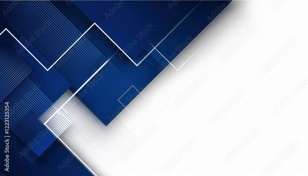 Poster abstract geometric background with overlapping blue and white panels, modern layered shapes and line