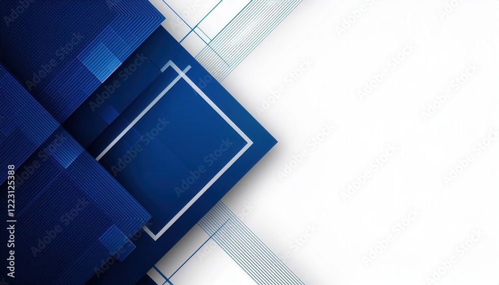 Poster abstract geometric background with overlapping blue and white panels, modern layered shapes and line