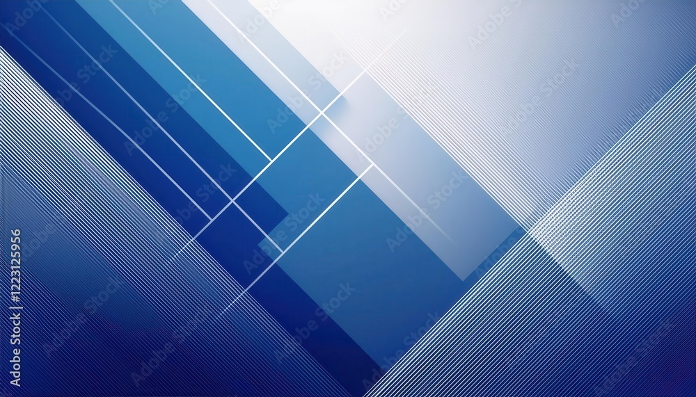 Poster abstract blue geometric background with diagonal lines and overlapping transparent rectangles, suita