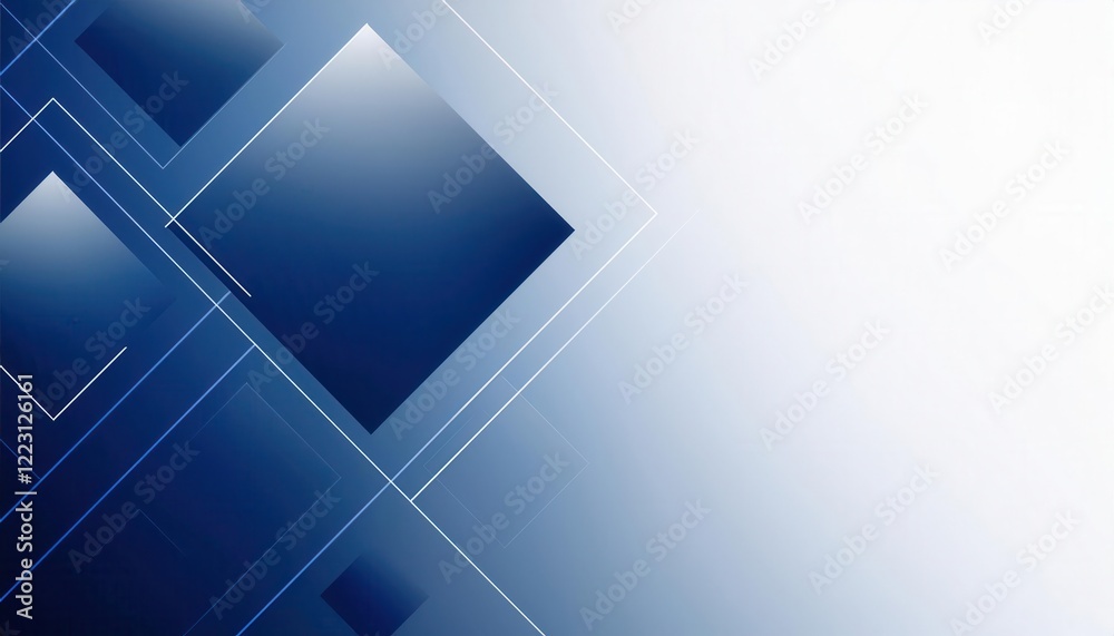 Poster abstract blue geometric background with diagonal lines and overlapping transparent rectangles, suitable for modern business design, digital presentation