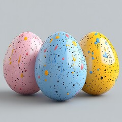 Easter eggs on grass 3D rendered, modern composition, colorfull, Easter card inspiration.