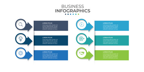 Presentation business infographic template with 6 options. Vector illustration.