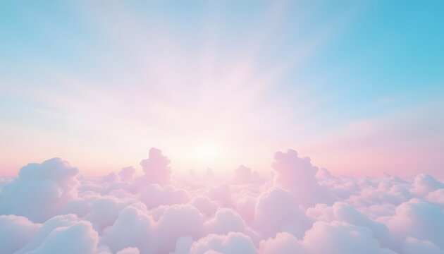 Majestic pastel sky with clouds illuminated by sunlight during dawn or dusk - Powered by Adobe