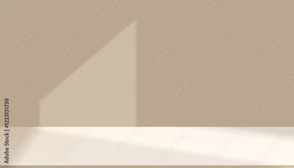 Poster background wall studio room with shadow on 3d podium for product ,brown backdrop background for summ
