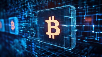 Blockchain network concept, distributed ledger technology, and computer connections with blockchain text on a colorful abstract background


