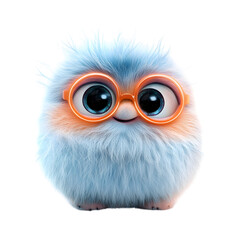 Fluffy 3D Cartoon Bird with Glowing Orange Glasses Isolated on Transparent Background