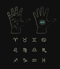 Mystical Zodiac Golden Palm Vector Set