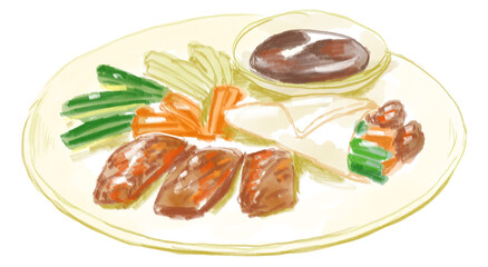 美味しそうな北京ダックのリアルな水彩イラスト_透過PNG