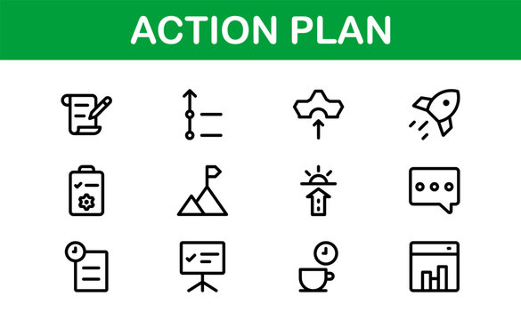 Action Plan Icon Set. Clean, Professional Graphics for Workflow, Business Strategy, and Productivity Tools