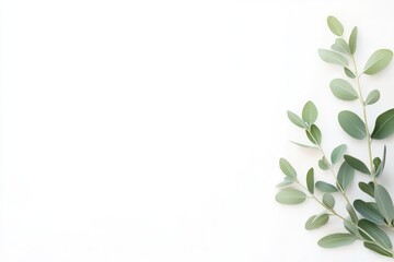 Obraz premium Fresh green leaves arranged artistically on a white background, creating a serene and calming atmosphere