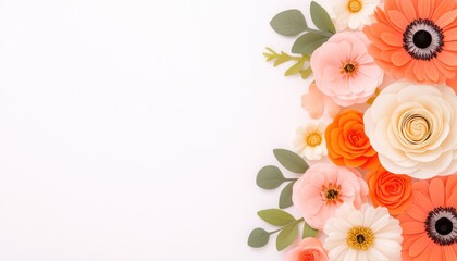 Colorful arrangement of artificial flowers on a white background, ideal for decoration or design