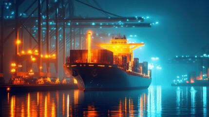 Obraz premium Innovative automation for electric cargo ship loading in modern port logistics