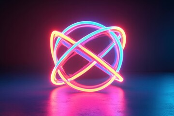 Neon Light Sphere with Vibrant Swirls of Blue and Pink Colors