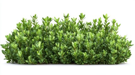 Fototapeta premium Lush Green Bush Dense Foliage Garden Shrub Isolated White Background Landscaping Plant