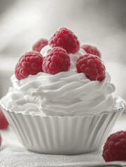 Cupcake with Whipped Cream and Raspberries