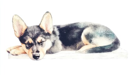 A serene portrait of a resting corgi, showcasing its playful nature and vibrant fur, set against a minimalist background