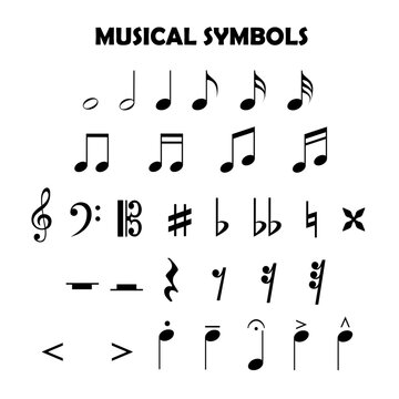 Educational list with musical symbols isolated on white background.
