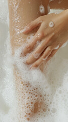 Fototapeta premium Luxurious Bath with Foaming Skincare for Moisturizing and Relaxation. Cosmetics photo, beauty industry advertising photo.