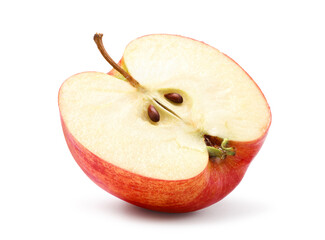 Red apple cut in half isolated on white background. Clipping path.