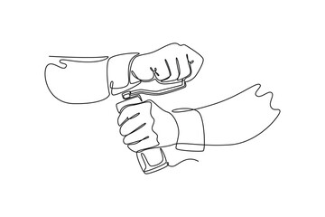 Barista making coffee concept. Single line draw design vector graphic illustration.