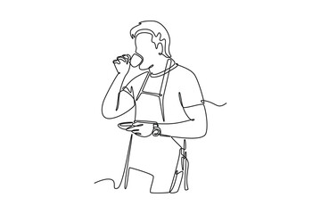 Barista making coffee concept. Single line draw design vector graphic illustration.