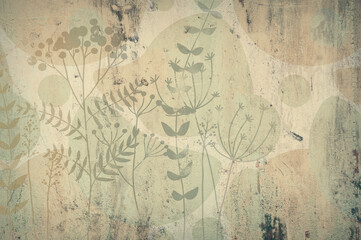Floral background for wallpaper, watercolor greenery, can be used as poster. Botanical art. Mural. Leaves on marble.  © lucja_lusilas.pl