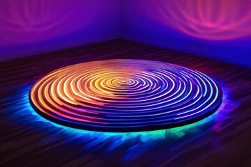 Fototapeta premium Vibrant Circular Light Installation with Colorful Patterns and Flows