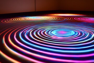 Fototapeta premium Colorful Light Waves Creating Ripple Effects on a Dark Surface