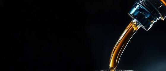 Motor oil spills from the neck of the bottle, creating a blank space for text or design.