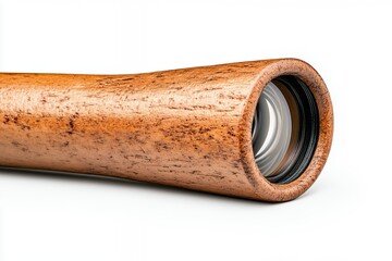 Close-up view of a finely crafted wooden telescope with polished lens showcasing elegant design and natural materials