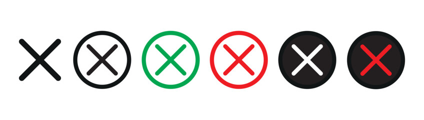 reject icon set, colorful close mark icon set, wrong mark editable set, cross mark png and vector illustration on transparent background