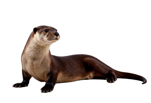 Isolated Otter Portrait, 3/4 Angle, National Geographic Style, Professional Wildlife Photo, Aquatic Mammal, Detailed, Natural Light, Animal Photography.
