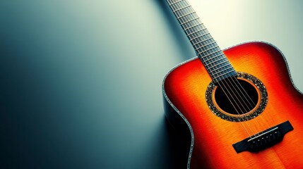Naklejka premium Sunburst Acoustic Guitar Musical Instrument Close up Studio Shot Copy Space