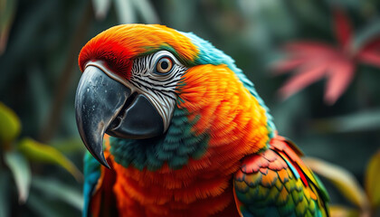 Obraz premium Close-up of a colorful parrot in a rainforest