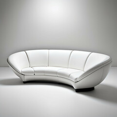 Curved Sofa – A futuristic sofa with smooth curves and vibrant upholstery, blending seamlessly into the white void.